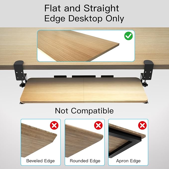 Large Keyboard Tray Under Desk Pull Out with Adjustable C-Clamp, Ergonomic Slide-Out Computer Keyboard and Mouse Platform Drawer for Office and Home Typing (Light Wood)