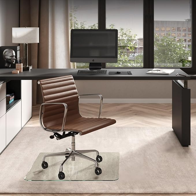 Vitrazza Glass Chair Mat 36” x 36” Superior ¼" thick, Luminoso Low-iron Ultra Clear, Certified Tempered Safety Glass, Delivers a Smooth Glide, Protects Carpet or Wood, Beautiful in Home or Office.
