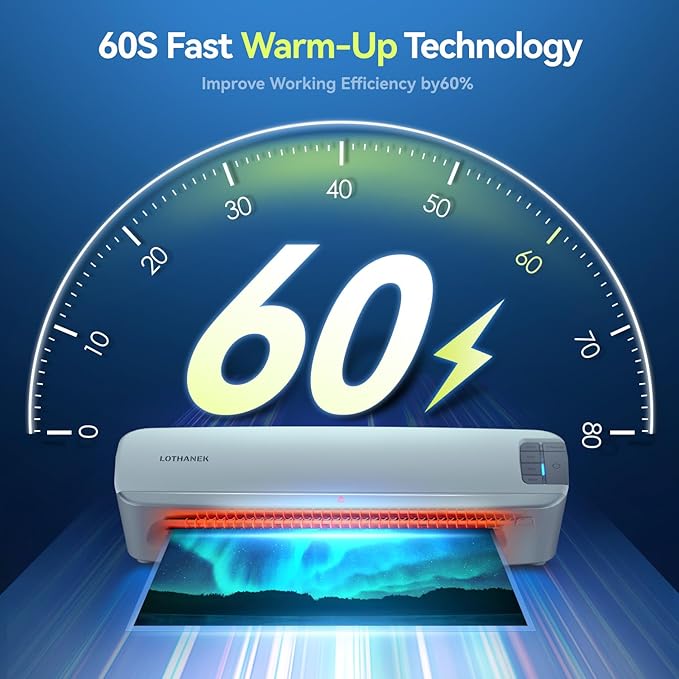 13 inch 4 Roller Thermal Laminator Machine, 3-10 Mil 60-Second Warm-up A3 Commercial Laminating Machine with 50 Sheets, LOTHANEK Heavy Duty Laminating Machine for Home, School Office Teacher Use