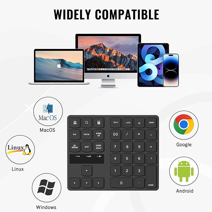 RaceGT Wireless Number Pad, Numeric Keypad Ultra-Silent Rechargeable 2.4G 35 Keys for Laptop,Desktop,PC, Notebook