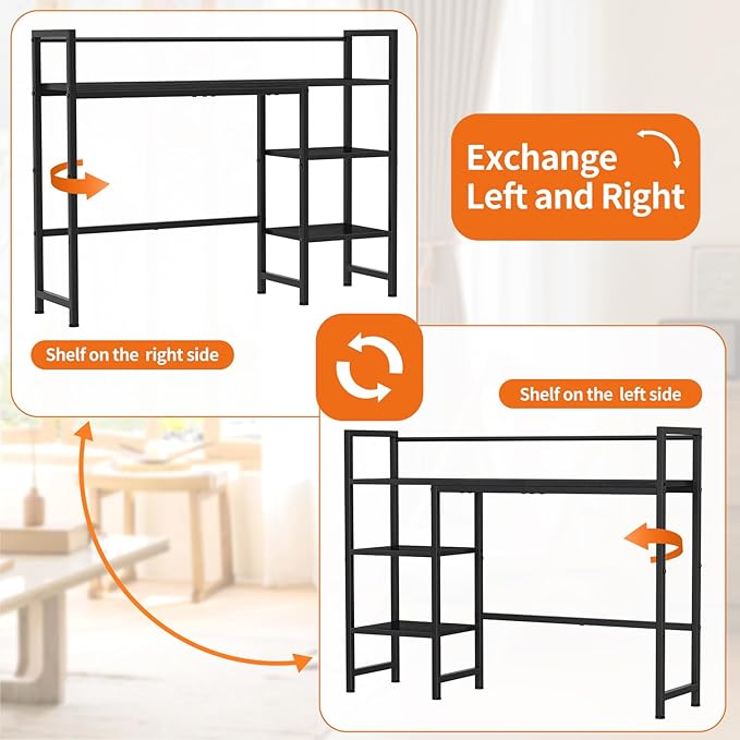 Snughome Desk Shelf, 38.6" Desk Hutch for Computer Monitor, Desktop Organizer Shelf, 4 Tier Desk Display Rack, Wood Desktop Bookshelf Storage Rack for Home Office Dorm, Black