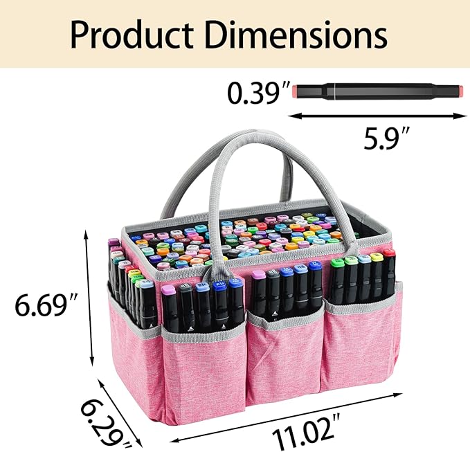 Marker Organizer Bag with Multiple Pockets, Marker Case for Art Storage Paint Markers, Paint Brushes, Coloring Books, Other Art Supplies, Pink