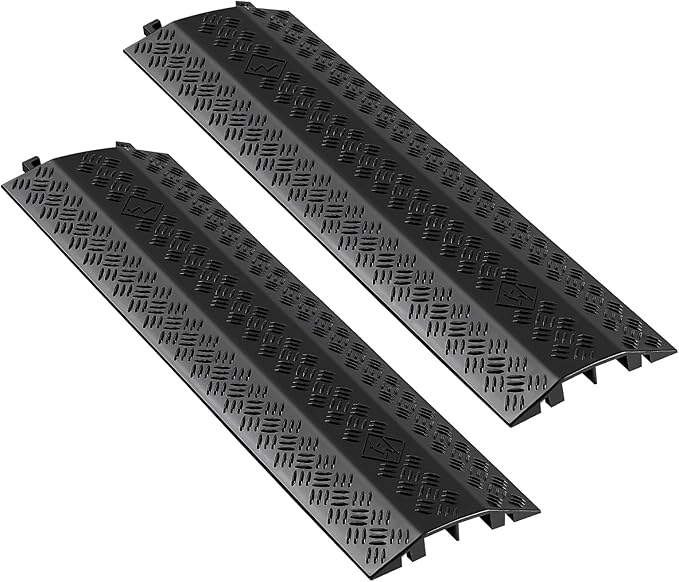 VEVOR 2 Pack Drop Over Cable Cover, 2 Channel Heavy Duty Cable Hose Protector Ramp, 38.3'' Floor Cord Cover, 17,500 lbs/Axle Load Capacity, for Traffic Areas, Indoor, Outdoor, Home, Office, Warehouse