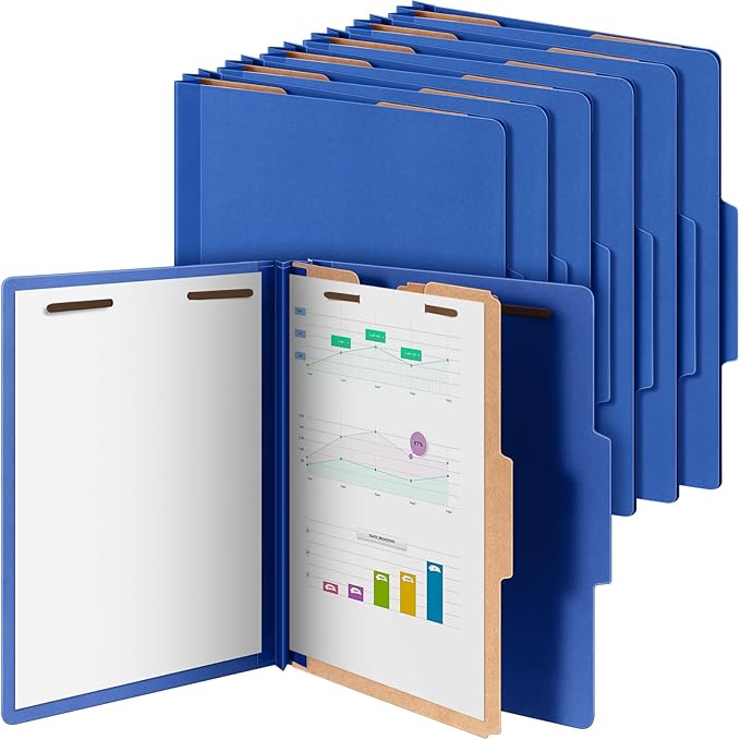 Skyygemm 12 Pcs Classification Folders Letter Size, 1 Divider Pressboard File Folder with Fasteners, Expanding File Organizer Bulk for Teachers, Clergy, Office, Church, Christmas Donations (Dark Blue)