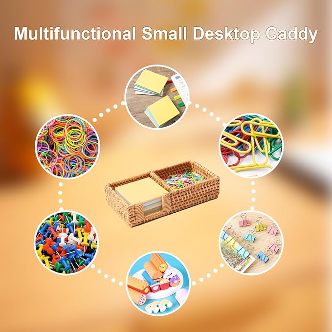 3 x 3 Inch Sticky Note Holder,Rattan Post It Note Dispenser,2 Slot Sticky Note Dispenser,Wicker Post It Holder for Home Office Desk Decor,Honey Brown