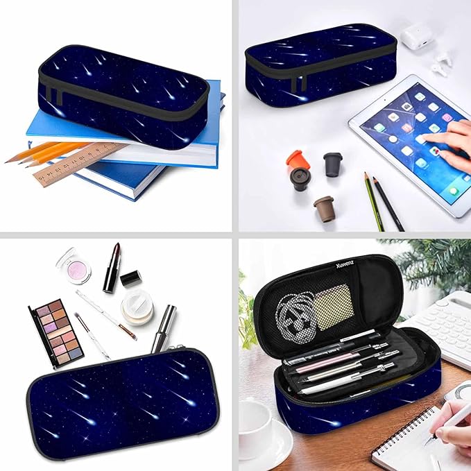Flying Comets Pencil Case Galaxy Stardust Shining Stars Universe Space Pencil Bag Pen Markers Pouch Holder Organizer for Office Clerks