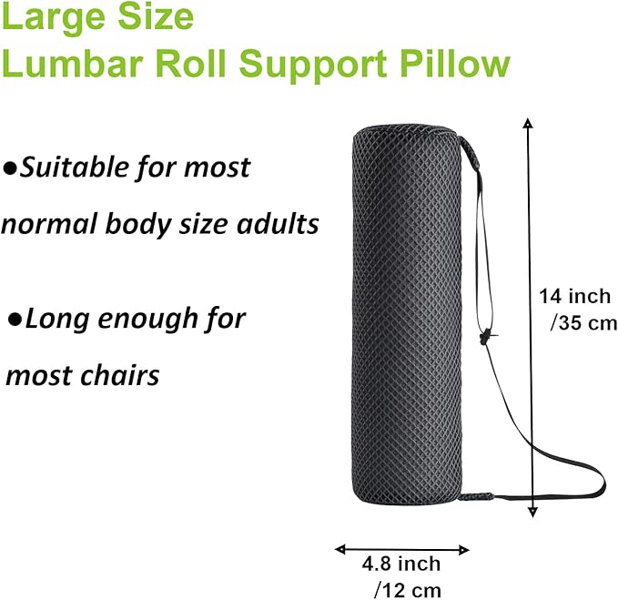 Esme L&H Lumbar Roll Pillow for Lower Back Pain Relief, Breathable 3D Fabric Back Roll Lumbar Support Pillow for Office Chair Car Seat, Lumbar Roll for Chair - Back Support Roll with Elastic Strap