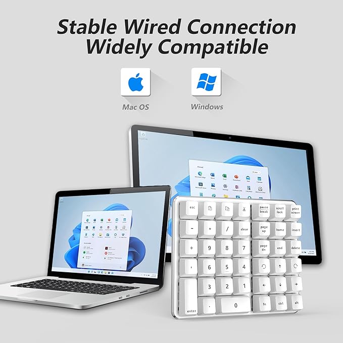 SurnQiee Left-Handed Mechanical Numeric Keypad, Hot-Swap LED Backlit Number Pad, Dual Mode USB C Keyboard, Expanded into a Left-Handed Keyboard (White)