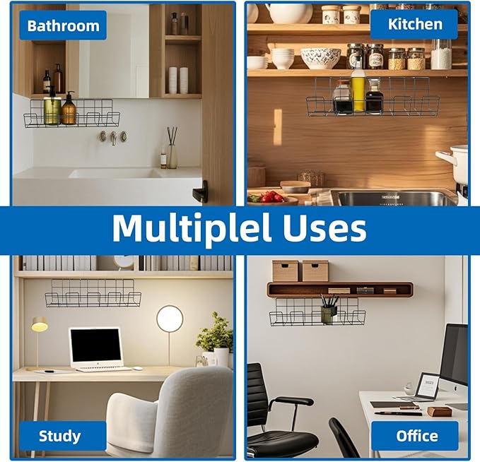 3 Pack Under Desk Cable Management Tray Metal Cord Cable Management Under Desk for Office Studio and Home Easy Install Pre-drilled Wire Organizer