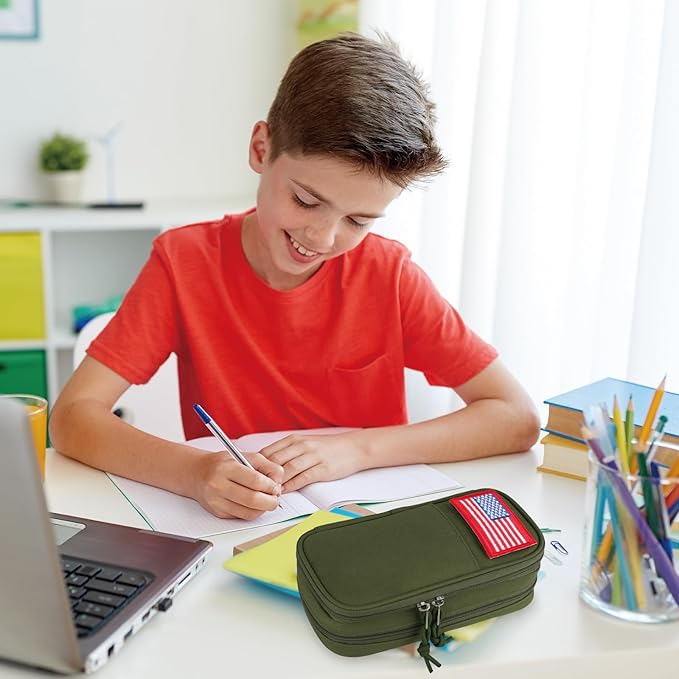 ATRIPACK Tactical Pencil Case for Boy,Large Capacity Pencil Pouch,Marker Organizer Case Pen Box, Tool Bag Desk Organizer for School College Office Organizers for Kids Men Women Adult Teens(Green)