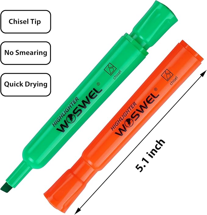 WOSWEL Highlighters Bulk, 72 Pack Tank Style Highlighters Assorted Fluorescent Colors Set, 6 Bright Colors Chisel Tip Highlighter Markers for Kid and Adult Coloring, Highlighting as School Supplies