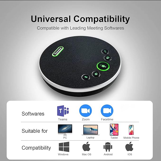 Tenveo Conference Speaker Microphone, Bluetooth/Dongle/USB Connectivity, 4 AI Noise Mics and 360° Sound Pickup,Compatible with Zoom, Teams, OBS, Supports 10-12 People for 8 Hours of Talk Time