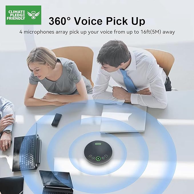Tenveo Conference Speaker Microphone, Bluetooth/Dongle/USB Connectivity, 4 AI Noise Mics and 360° Sound Pickup,Compatible with Zoom, Teams, OBS, Supports 10-12 People for 8 Hours of Talk Time