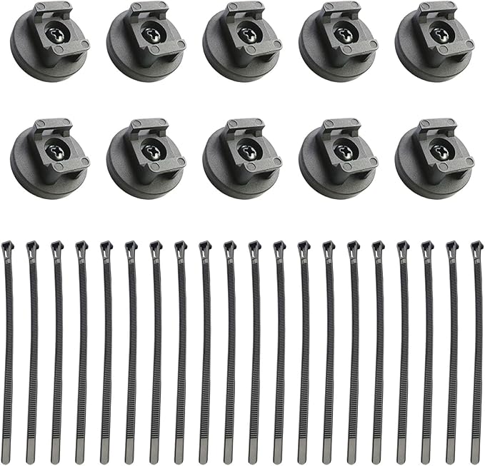 Magnetic Zip Tie Mounts, 10 Pack Heavy Duty Magnetic Cable Holder with 20 Reusable Zip Ties - 31mm Multipurpose Magnet Wire Management Bases for Cord Organizer (Black)