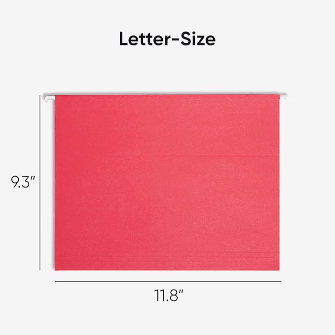 Smead Standard Hanging File Folders, 25 Count, Red, 1/5-Cut Adjustable Tabs, Letter Size (64067)