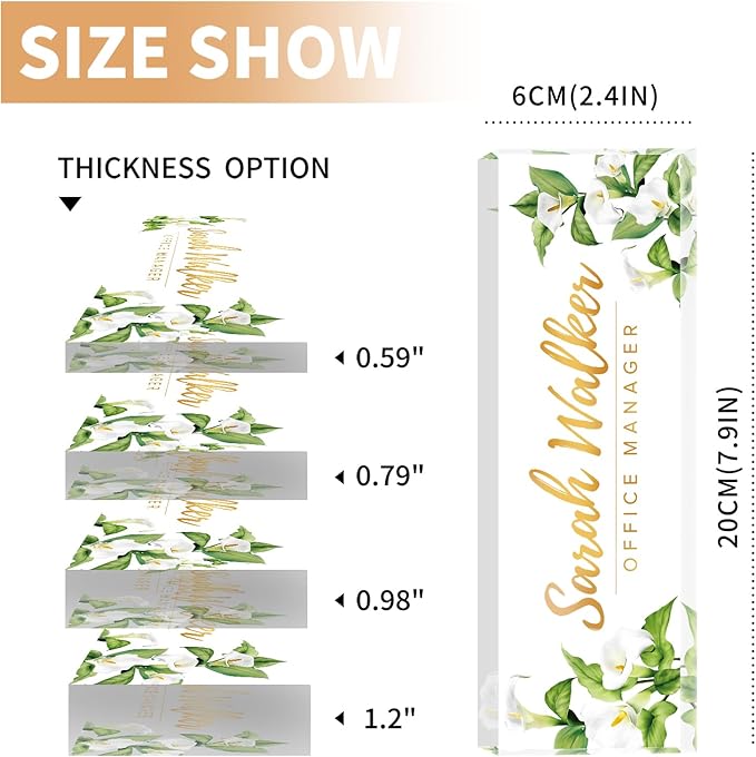 Name Plate for Desk, Desk Name Plate Personalized, Office Decor for Women Men, Acrylic Desktop Accessories, Office Gifts for Boss Nurse Teacher Coworker, Employee Appreciation Gift (Purple Calla)