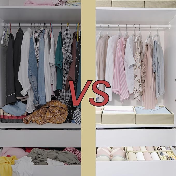 16 Pack Drawer Organizer Clothes, Foldable Fabric Dresser Organizer Closet Organizers and Storage Box for Underwear,Folded Clothes,Baby Clothing,Socks,Bra,Towels,Ties(Beige)