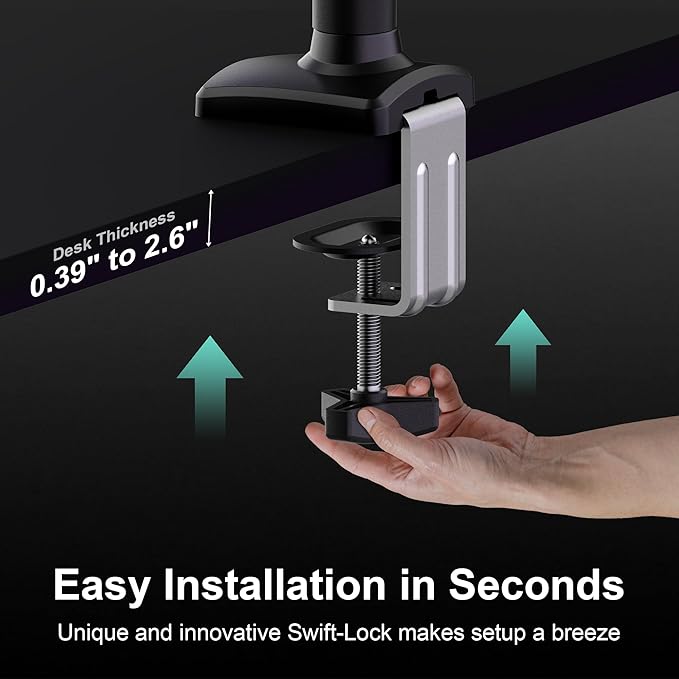 NearHub Dual Monitor Desk Mount for 13-32" Computer Screen,Adjustable Gas Spring Monitor Arm,Each Arm Holds 4.4 to 22 lbs,Swivel/Tilt/Rotation,VESA 75X75mm 100X100mm,C Clamp & Grommet Mounting Base