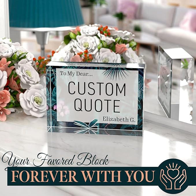 Custom Acrylic Sign Personalized, Custom Desk Name Plate, 18 Styles, (5"x7"), With Gift Box, USA Made by Acryluxe. (Bouquet)