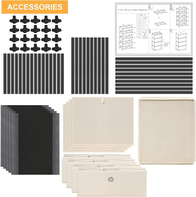 HAITRAL Fabric Storage Chest, Drawer Clothes Organizer - 4 Drawers Storage Organizer Unit for Closet, Easy Assembly Closet Dresser for Dorm, Bedroom, Hallway, Storage Bins (White)