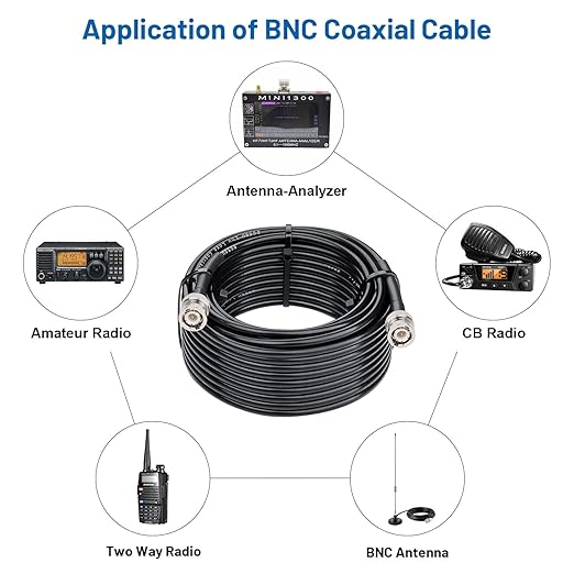 BNC Male to Male Coax Cable 60ft, 50 Ohm RG58 Coaxial Cable With Connectors