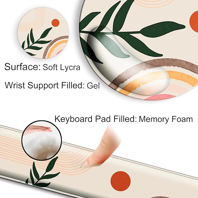 Mouse Pad with Non-Slip PU Base,Gel Mouse Pad with Coaster,Pain Relief for Gaming, Computer,Office -Boho Style 2