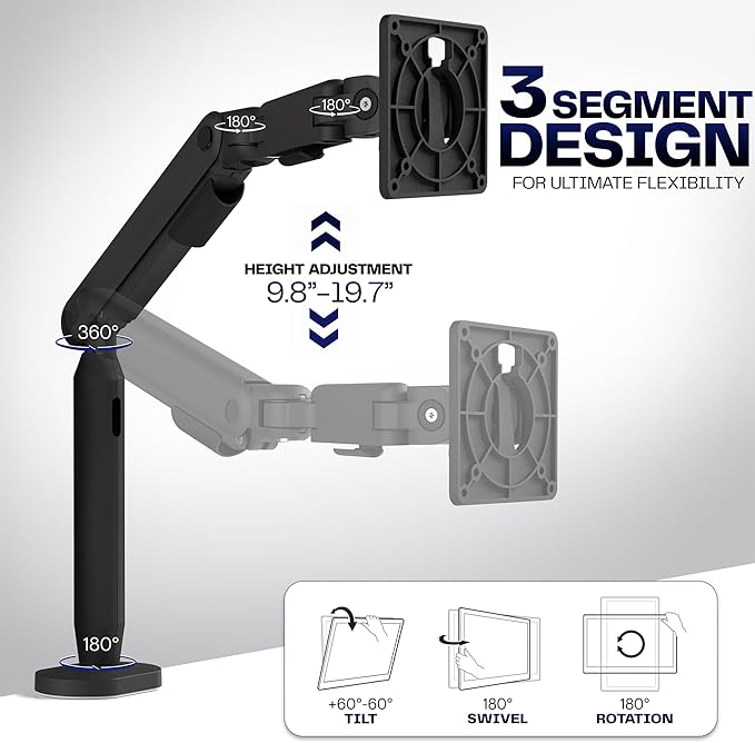 VIVO Flexible Mechanical Arm Single Ultrawide Monitor Desk Mount for Up to 35 inch Screens, Heavy Duty Clamp, Holds Ultra Wides Up to 24.2 lbs, Black, STAND-V10PH