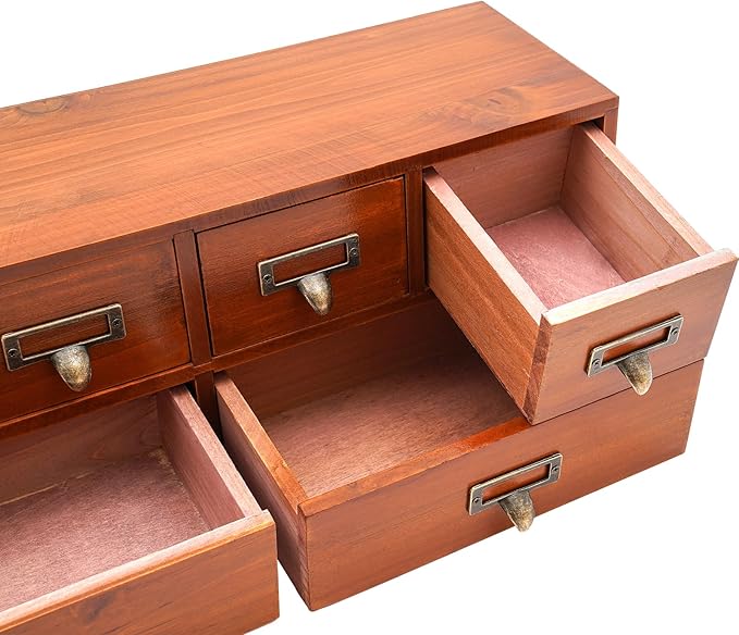 6-Drawer Wooden Desk Organizer, Vintage Desktop Organizer Cabinet Desk Drawer Organizer Storage Box for Office Home, No Assembly Required