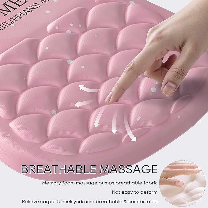 HunDun Pink Ergonomic Mouse Pad Wrist Support with Memory Foam&Non-Slip Pu Base Cushion Massage Bump，Cute Mousepads with Wrist Rest for Carpal Tunnel Pain Relief,Office Deco