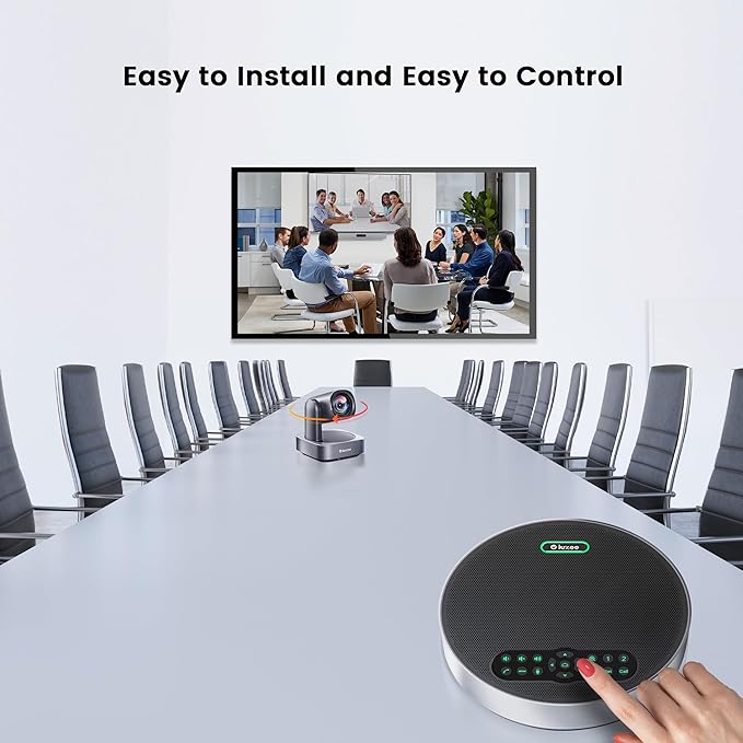 iuZee All-in-One PTZ 4K 12X Optical Zoom Video Conference Room Camera System with Bluetooth Speakerphone 2 Expansion Mics HDMI 78° Wide View Angle Lens Works with Zoom Webex for Large Meeting Room