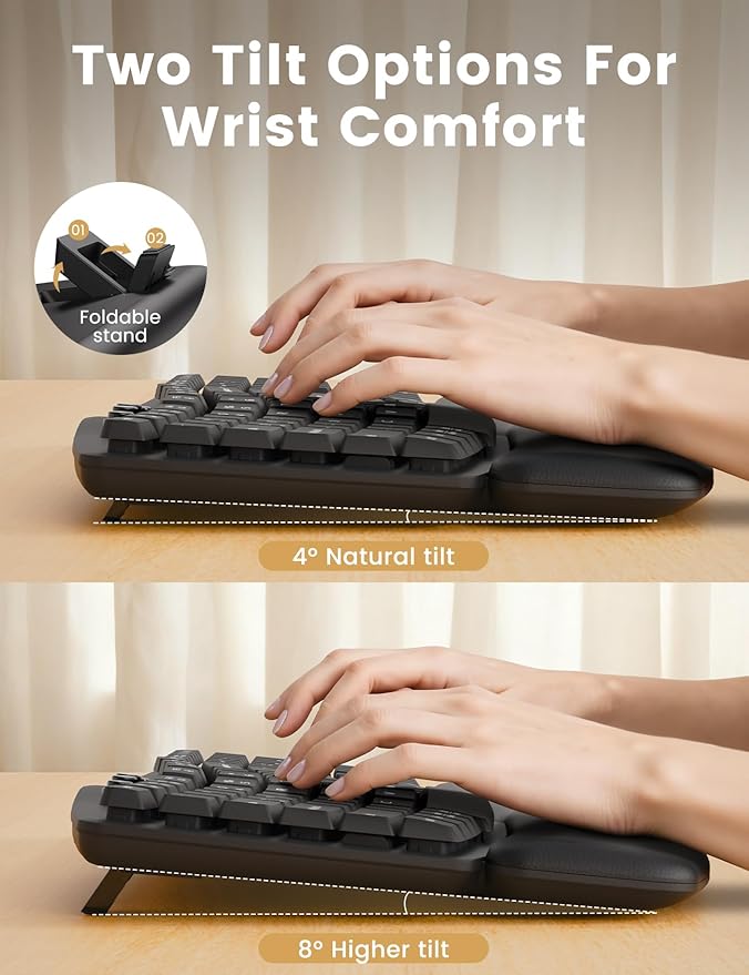 Ergonomic Wireless Keyboard and Mouse Combo, 30dB Quiet Full Size Keyboard Set with Wave Keys & Soft Palm Rest, Dual-System Switch for Windows/Mac, Ideal for Business Teams Home Office—Sablute