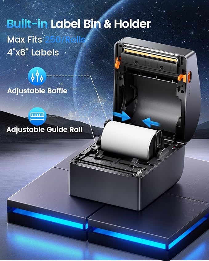 ASprink Bluetooth Shipping Label Printer 4x6, 2025 Upgraded Thermal Label Printer with Built-in Paper Bin, Thermal Printers for Small Business & Shipping Packages, Compatible with Amazon, Tiktok, USPS