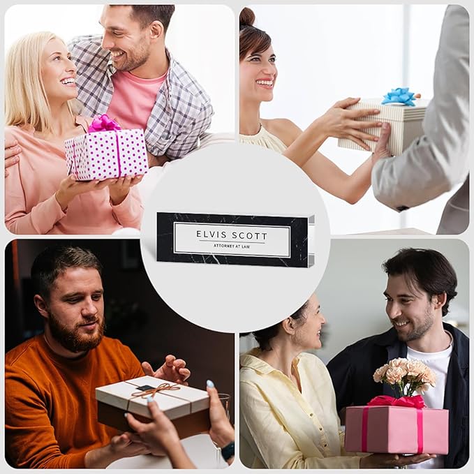 Personalized Custom Name Plates on Acrylic Glass, Office Desk Decor, Personalized Office Gift for Boss Coworkers (Watercolor Flowers)