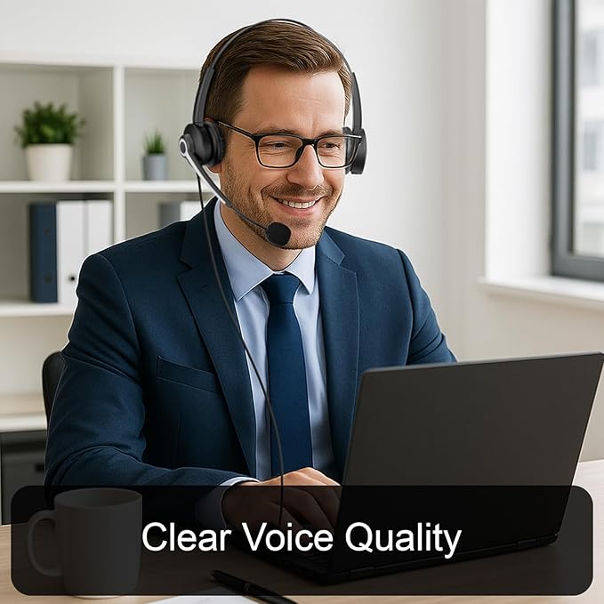 Voistek USB Headset with Microphone for Laptop/PC, Wired Business Headphones with Noise Cancelling Mic, in-Line Volume Control for Call Center,Work from Office Home, Teams, Zoom, Skype