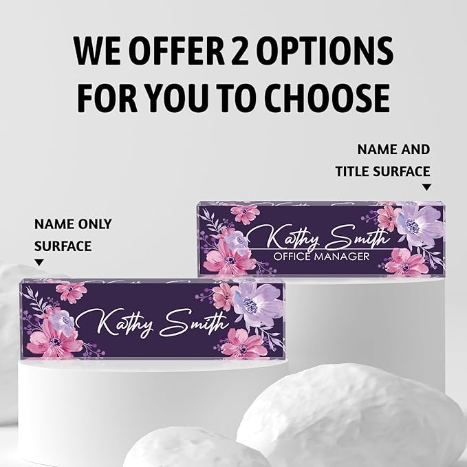 Personalized Name Plate for Desk, Custom Desk Name Plate, Acrylic Name Plate Office Desk Accessories, Personalized Office Gifts for Coworkers Teachers, Employee Appreciation Gifts (B-Watercolor)