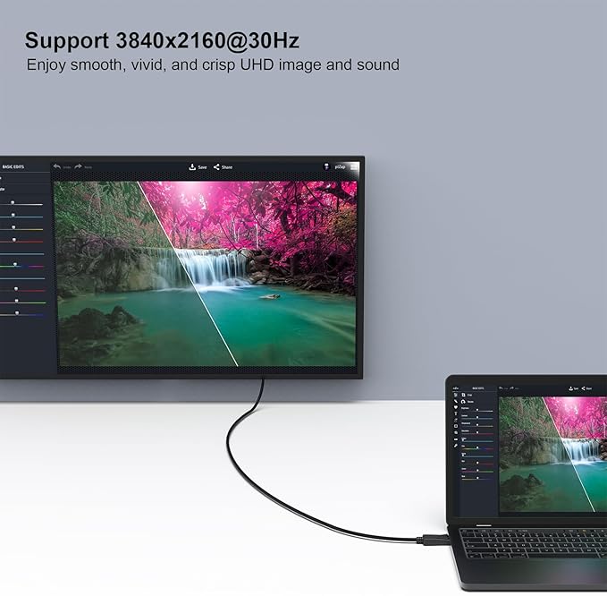 4K DisplayPort to HDMI 6 Feet Cable，Uni-Directional DP 1.2 Computer to HDMI 1.4 Screen Plated Plated Cord for Lenovo、HP、ASUS