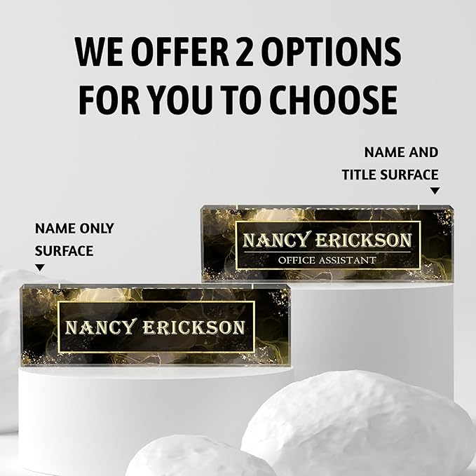 Personalized Name Plate for Desk, Custom Desk Name Plate, Acrylic Name Plate Office Desk Accessories, Personalized Office Gifts for Coworkers Teachers, Employee Appreciation Gifts (B-Gray Marble)