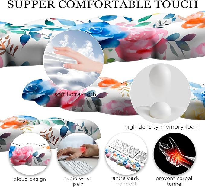 JIKIOU Cloud Wrist Rest Keyboard, Cloud Keyboard Wrist Pad Set with Comfortable Cloth, Cute Arm Rest for Palm Support, PC/Gaming Desk Accessories/Office Setup/Computer Hand Cushion Multicolored Rose