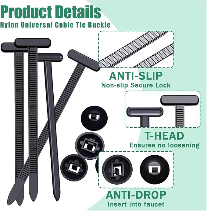 160 PCS Nylon Universal Cable Tie Buckle, Heavy-Duty Nylon Self-Locking with Double-Sided Teeth, High Tensile Strength & UV-Resistant Design for Indoor/Outdoor use(black)