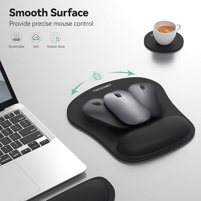 TECKNET 3-in-1 Mouse Pad with Wrist Rest & Keyboard Pad Set - Memory Foam Keyboard and Mouse pad for Desk, Laptop, Computer - Mousepads & Wrist Rests for Office or Gaming