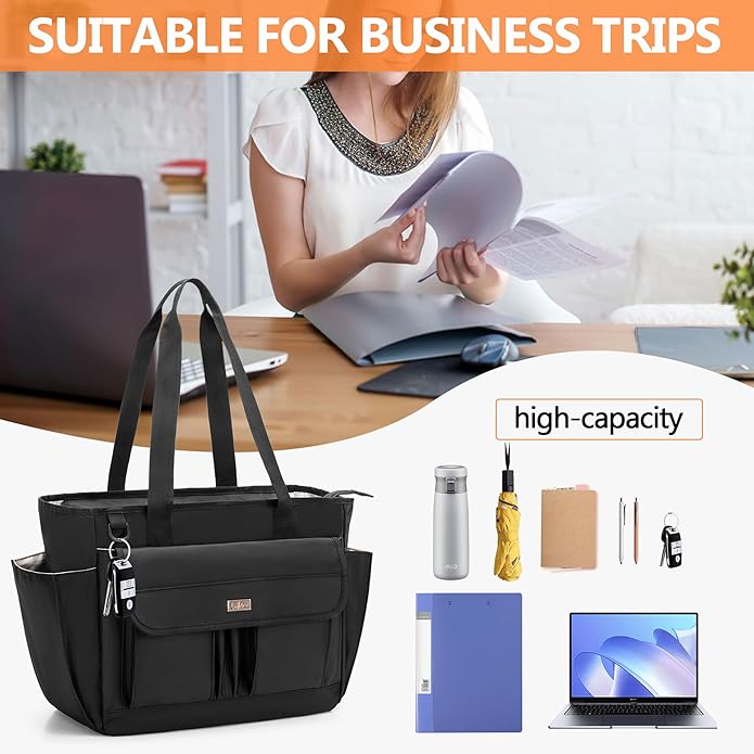 LoDrid Large File Folder Bag with Padded Sleeve for 15.6'' Laptop, File Organizer with Reinforced Straps for Work