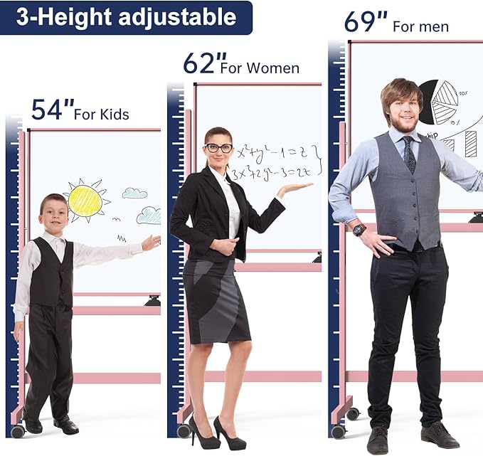 TSJ OFFICE Large Rolling Whiteboard - Dry Erase Magnetic 48 x 32 Inches White Board Height Adjust Double Sides Mobile Portable Easel on Wheels, Dry Erase Board with Stand for Office, Home & Classroom