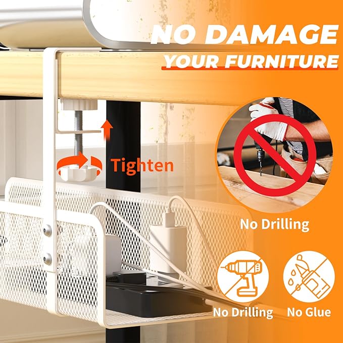 Under Desk Cable Management Tray, Wire Management Desk Cable Organizer Cable Management Box, Cord Organizer Storage for Office