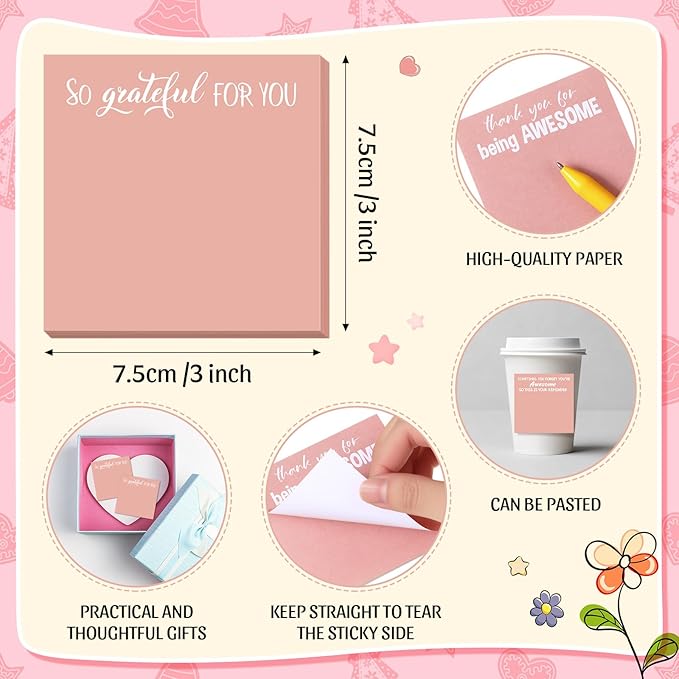 Yinder 24 Pcs Employee Appreciation Sticky Notes New Year Gift Bulk Motivation Sticky Note Pads Inspirational Gift for Teacher Nurse Staff Coworker Office Supply 3 x 3'' (Appreciation,Pink Color)