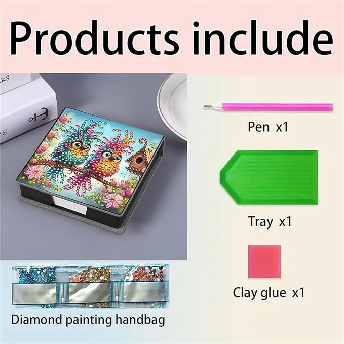 Bird Diamond Painting Note Box Memo Pad Holder, Diamond Art Sticky Notes Organizer for Desk, Aesthetic Stationery Storage Case for Office,School Supplies (Bird)