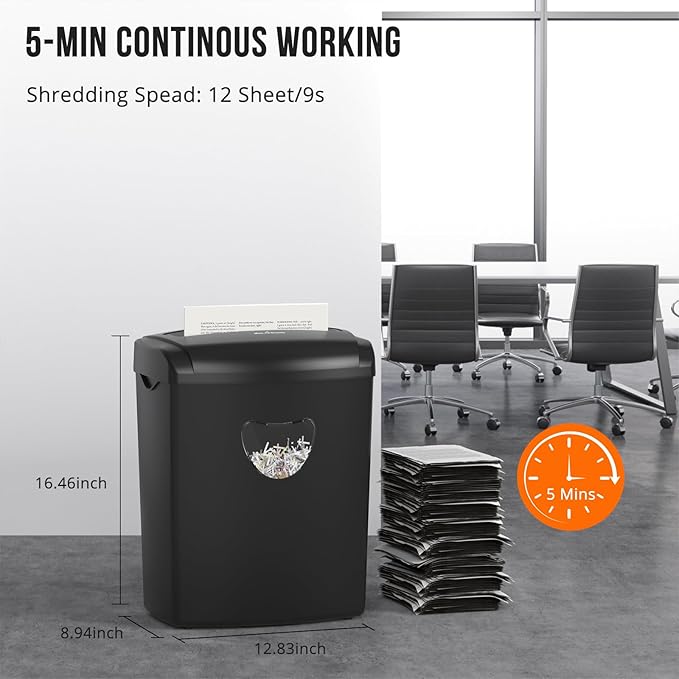 12-Sheet Cross-Cut Paper Shredder, P-4 Security Level for Home Office, 5.5 Gallon Bin, Destroys Credit Cards and Staples, ETL Certified, Black