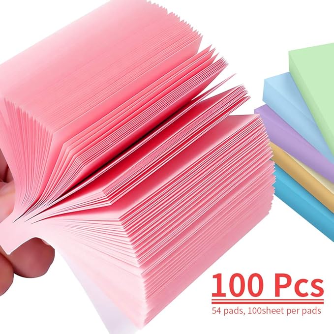 MyLifeUNIT Sticky Notes 3x3, Bulk Pack 54 Note Pads 5400 Sheets for Daily Reminder, Self-Stick Notes with 6 Assorted Colors