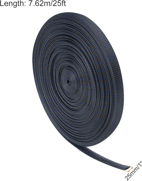 25ft PET Expandable Wire Loom 1 Inch, PET Braided Wire Sleeving Cable Management Sleeve Tubing [for Audio Video Home Office Cord Protector]-Black Blue