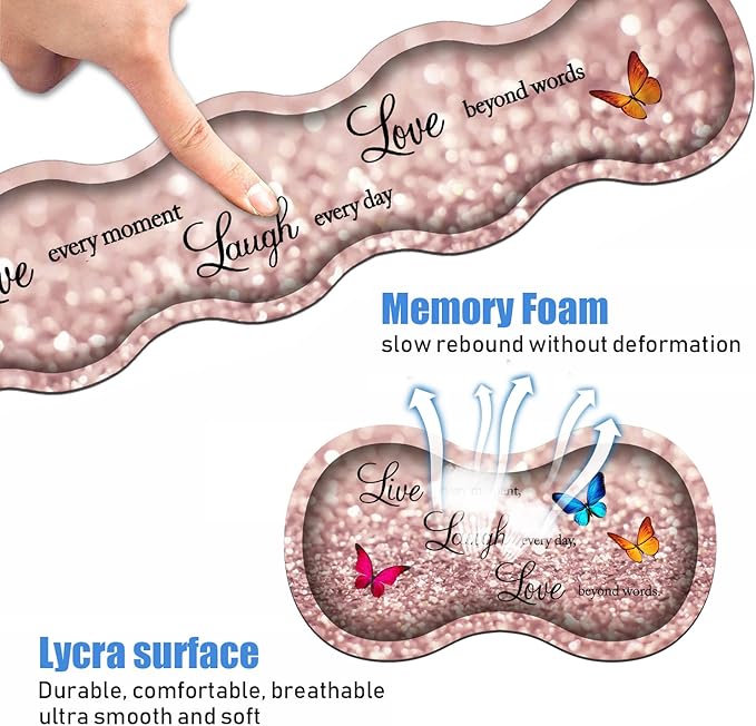 Ergonomic Keyboard Wrist Rest & Mouse Pad Wrist Rest Set, Large XXL Gaming Desk Mat 31.5"x 11.8", Non-Slip Base, Memory Foam, Easy Typing Pain Relief for Office & Home, Glitter Quote Live Laugh Love