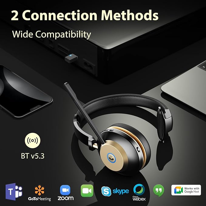 Earbay Wireless Headset with Mic for Work, Bluetooth Headphones with Microphone Noise Canceling, V5.3 Blueooth Headset with USB Dongle & Charging Base for PC/Laptop/Phones/Call Center